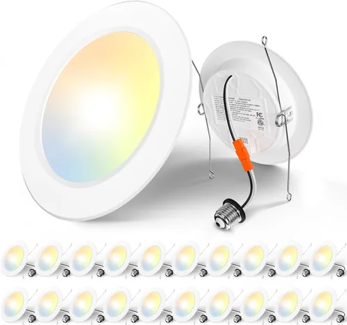 Vista 8 de Amico Paquete de 6 luces LED empotrables de 5/6 pulgadas, luces de lata con borde deflector, anillo de superficie seleccionable por 5CCT