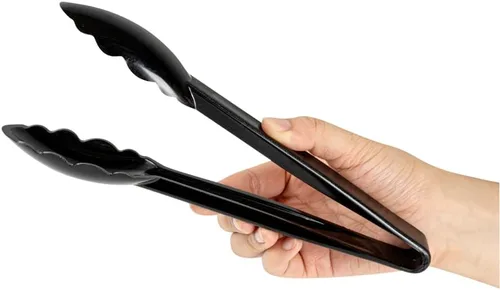 Vista 11 de Restaurantware Pinzas de cocina de 9 x 3 pulgadas, 1 pinza para servir con bordes festoneados, pinzas de plástico negro reutilizables aptas