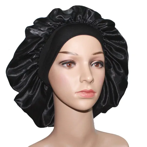 VEYRNEIC Gorro de satén para el cabello para dormir, gorras de seda para quimioterapia con banda elástica ancha, gorro de dormir para mujeres