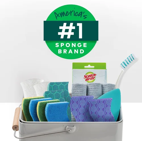 Vista 14 de Scotch-Brite Esponja exfoliante resistente al olor, esponjas de cocina aptas para lavavajillas para fregar seriamente, esponja multiusos para platos