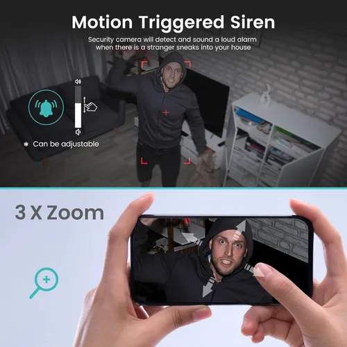 Vista 7 de litokam Cámara interior, cámaras para seguridad en el hogar con visión nocturna, cámara para mascotas con aplicación de teléfono, cámara