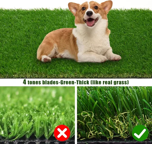 Vista 5 de Alfombra de césped artificial de 1.38 pulgadas, 3 x 3 pies, para interiores y exteriores, alfombra de césped artificial resistente de alta densidad