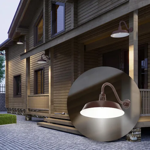 Vista 7 de 17 pulgadas. RLM Warehouse - Pantalla con brazo de cuello de cisne y bombilla Led A19 5000K de 9W Bronce (Architectural Bronze)