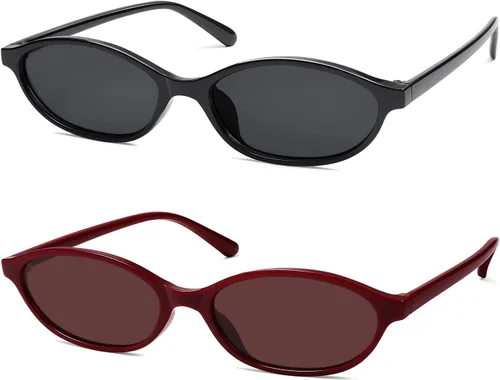 Vista 27 de Gafas de sol retro ovaladas de ojo de gato para mujer, Y2k, gafas de sol estrechas de moda, gafas de sol de diseñador AR82253