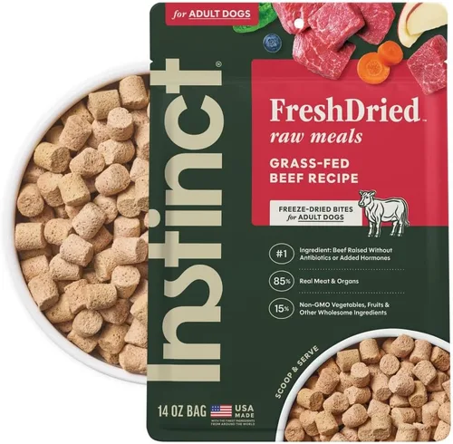 Vista 20 de Instinct Comidas crudas liofilizadas, alimento seco natural para perros, sin granos, carne de res real, bolsa de 3 onzas