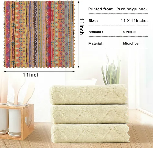 Vista 5 de CaTaKu Paños de cocina étnicos bohemios, paquete de 6 trapos reutilizables para lavar, paños de limpieza de microfibra, paños para secar la cocina