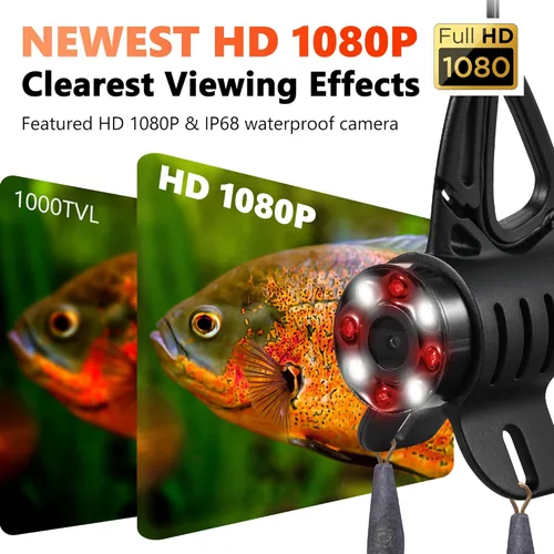 Vista 2 de FishPRO HD1080P - Cámara de pesca submarina de 7 pulgadas, IPS, 10,000 mAh, (sin necesidad de aprender) visión nocturna de luz nocturna cámara