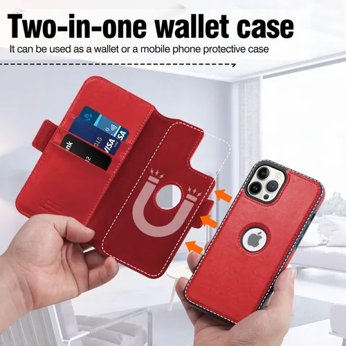 Vista 6 de Funda magnética para iPhone 13 Pro Max (6.7 pulgadas), 2 en 1, magnética, desmontable, TPU a prueba de golpes, protección de bloqueo RFID, soporte