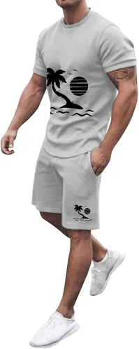 Conjuntos de primavera para hombre, camiseta gráfica estampada de playa y pantalones cortos casuales, conjuntos de vacaciones ligeros de manga corta