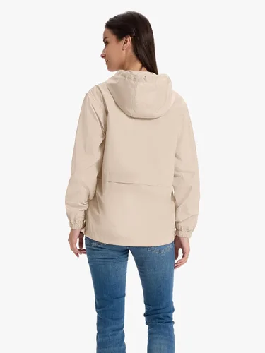 Vista 2 de Chaqueta ligera de lluvia para mujer, impermeable y transpirable, chaqueta con capucha plegable, cortavientos con capucha Beige