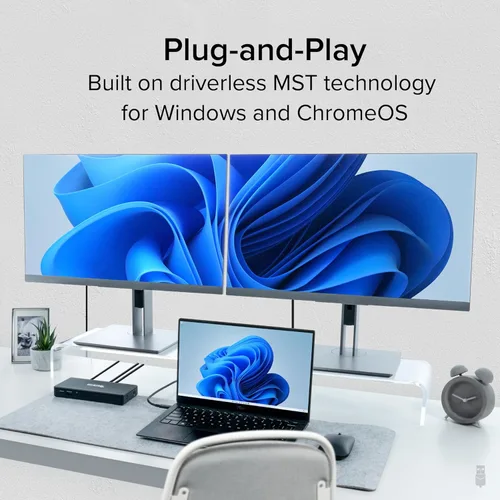 Vista 7 de Estación de acoplamiento USB-C Plugable Dual 4K 60Hz HDMI, carga de 65W, Gigabit Ethernet, 1x USB-C 5Gbps, 3X USB-A, Audio, Windows/ChromeOS
