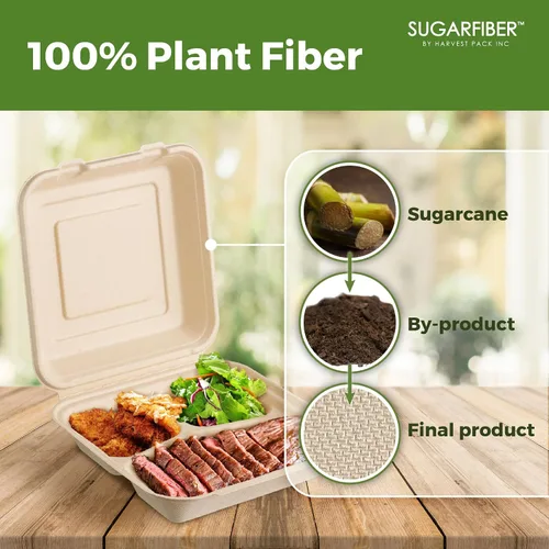 Vista 17 de Harvest Pack - Contenedores compostables de 6 x 6 pulgadas (paquete de 50), caja Bento de 4 pulgadas sin PFAS con certificación BPI para tartas