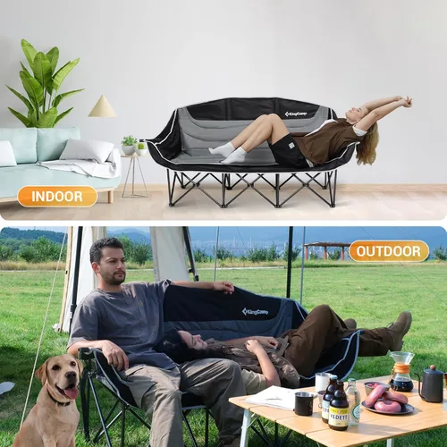 Vista 9 de KingCamp Silla de campamento doble, de gran tamaño, resistente de 660 libras, sofá biplaza para adultos, portátil, plegable, XL, sofá para 2