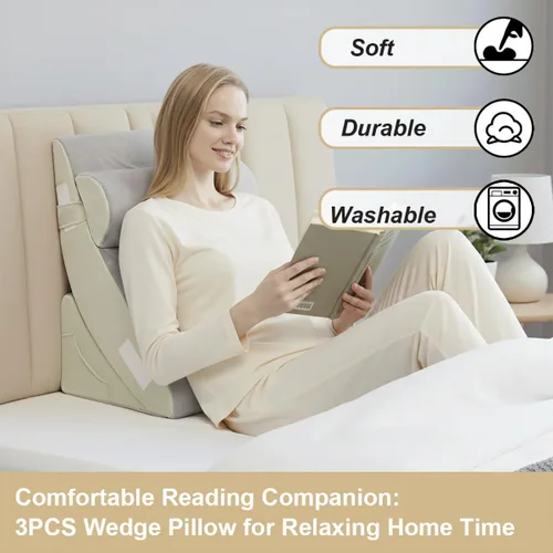 Vista 3 de Juego de almohadas ortopédicas de cuña para cama, espuma viscoelástica ajustable para después de la cirugía, alivio del dolor de cuello y espalda