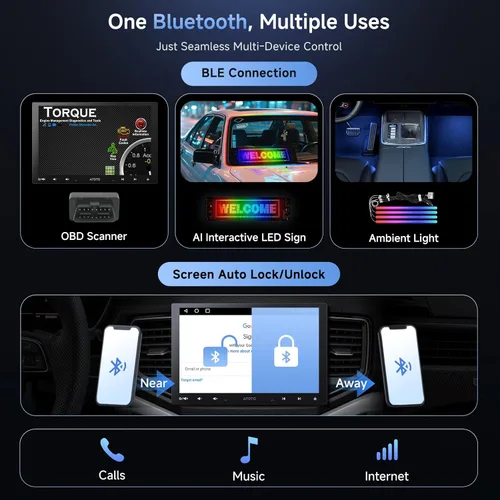 Vista 6 de Estéreo de coche QLED Android de 10.1 pulgadas individual y doble DIN con Dash Cam, 2G+32G CarPlay inalámbrico Android Auto flotante QLED pantalla