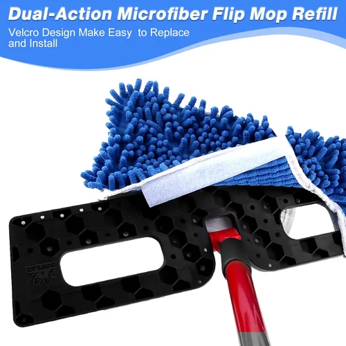 Vista 6 de Recambios de fregona compatibles con la mopa O-Cedar de doble acción, cabezal de trapeador de microfibra y chenilla de doble cara, cabezales