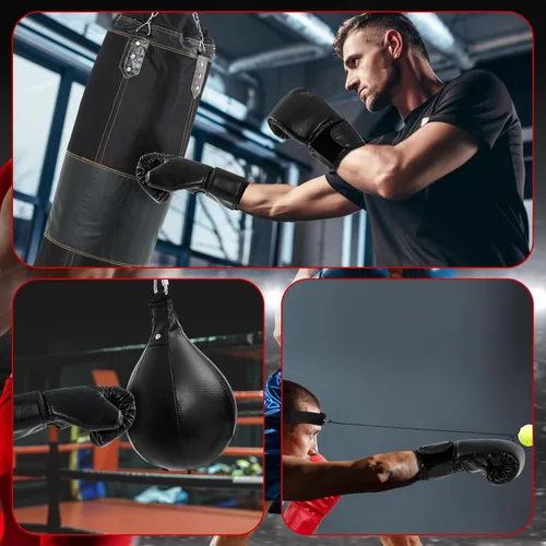 Vista 6 de Hollowfly Juego de sacos de boxeo pesados de 4 pies, bolsa de boxeo pesada 6 en 1 sin relleno con guantes de boxeo, envolturas, cadena, gancho