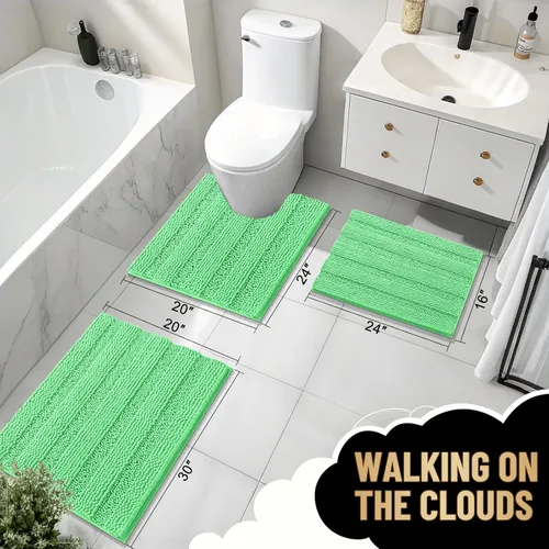 Vista 219 de OLANLY Tapetes de baño gruesos de chenilla a rayas de 30 x 20 pulgadas, extra suaves, absorbentes, con parte trasera de goma, se pueden lavar