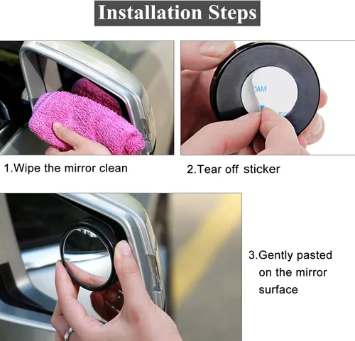 Vista 5 de 2 piezas de espejos para punto ciego, 2 pulgadas, redondos, de vidrio HD, espejos convexos de 360° de ángulo amplio para visión lateral y trasera