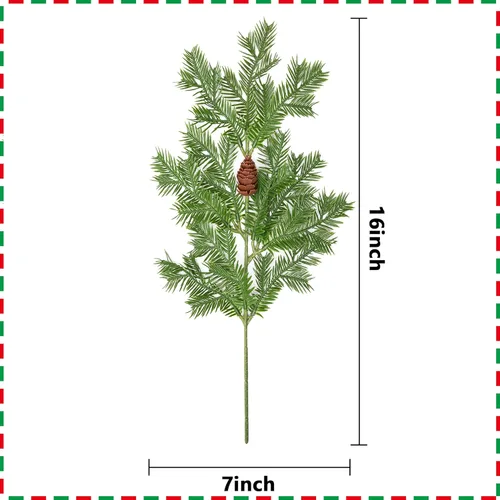 Vista 2 de Watayo 8 piezas de ramas de pino artificiales grandes, 16 x 7 pulgadas, púas de pino con piña, ramas de hojas de pino artificiales para guirnalda