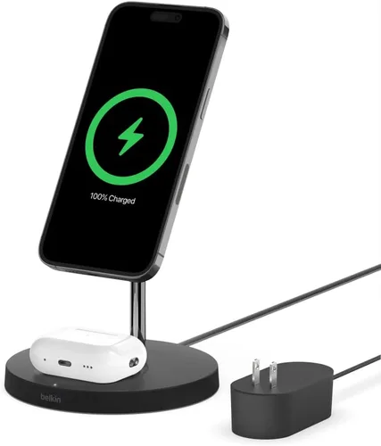 Vista 7 de Belkin MagSafe - Soporte de carga inalámbrico 2 en 1 para Apple iPhone 17, iPhone 16, iPhone 15, iPhone 14 Series y AirPods, estación de carga Negro