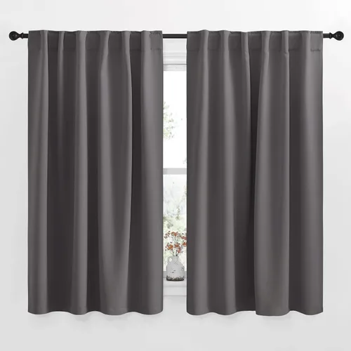 NICETOWN Paneles de cortinas opacas para sala de estar, color gris, 52 x 63 pulgadas, juego de 2 paneles, cortinas opacas para oscurecer la 2-Gris