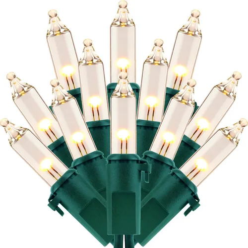 Vista 7 de 200 luces de Navidad transparentes, paquete de 2 hebras, 100 unidades, cable negro de 33 pies, con certificación UL, cadena de luces navideñas