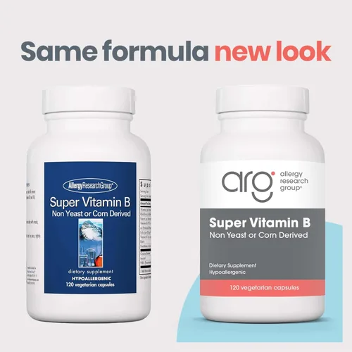 Vista 2 de Allergy Research Group Suplemento de súper vitamina B, complejo de vitamina B para hombres y mujeres, con vitamina B12 y B6, cápsulas vegetarianas