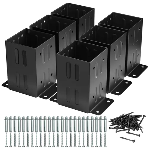 Eapele Base de anclaje para poste de cerca de madera 4x4, acero grueso con recubrimiento en polvo negro, incluye tornillos para madera y anclajes de