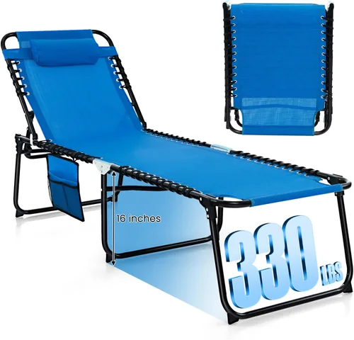 Vista 10 de GYMAX Lounge Chairs for Outside, Extra High Folding Beach Tanning Lounger with Adjustable Backrest, Footrest & Removable Pillow, Sunbath Lounge for