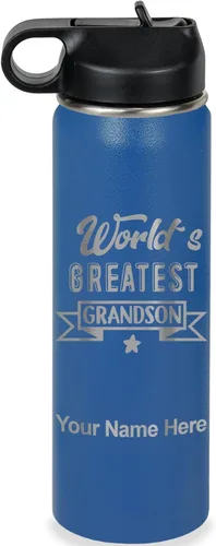 Vista 21 de LaserGram Personalized Water Bottle, World's Greatest Grandson, Stainless Steel Double Wall Vacuum Insulated with Flip Top Straw, Custom Engraved