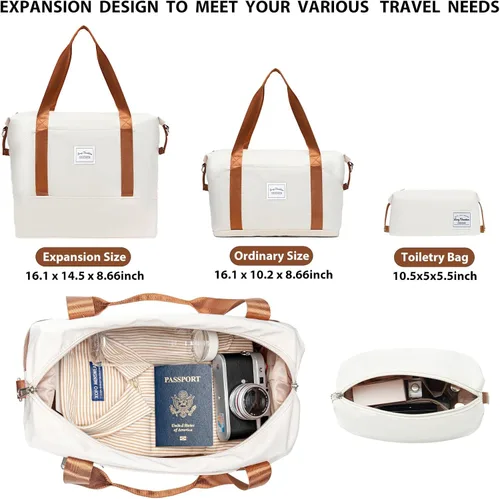 Vista 6 de LONG VACATION Juego de equipaje de 4 piezas de ABS hardshell TSA Lock Spinner Ruedas equipaje de mano en maleta, Blanco (White-Brown), Abs Hardshell