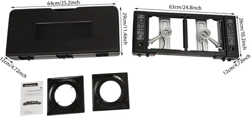 Vista 2 de Estufa de camping portátil, estufa de butano de doble quemador, encendido automático, quemador de campamento GLP para RV, apartamentos, camping