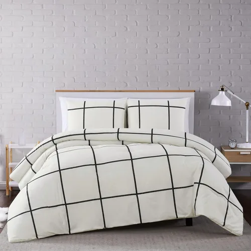 Vista 2 de Truly Soft Kurt - Juego de 2 paneles de cortinas de poliéster marfil y negro, con temática geométrica, para hombres y mujeres, certificado OEKO-TEX