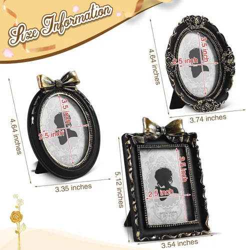 Vista 3 de Vicenpal 3 Pcs Tiny Vintage Ornate Picture Frames 2.5 x 3.5 Inch Black Gold Negro dorado