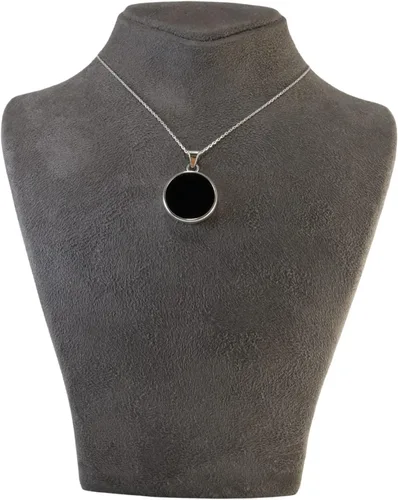 Vista 8 de Sterling Silver 925 Black Onyx Flat Round Handmade Pendant Necklace for Women & Men - Unisex