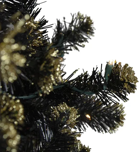 Vista 5 de Árbol de Navidad artificial de pino de cristal negro con purpurina dorada preiluminado, luces transparentes de 7.5 pies