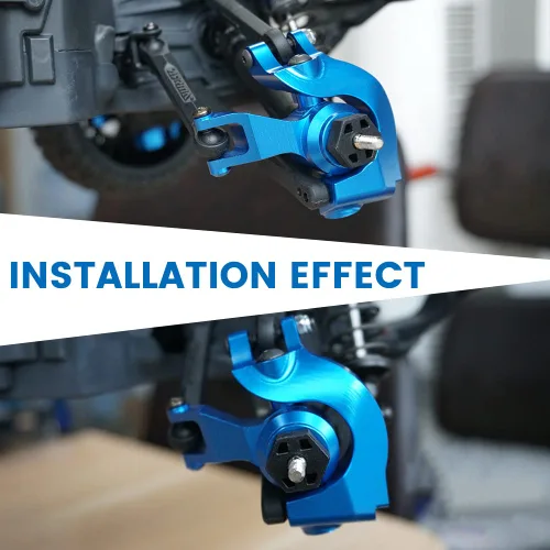 Vista 5 de OGUNKE Bloque de dirección frontal de aluminio RC y bloque de ruedas y cubo trasero con rodamientos de bolas, piezas de actualización para 1/10 Azul