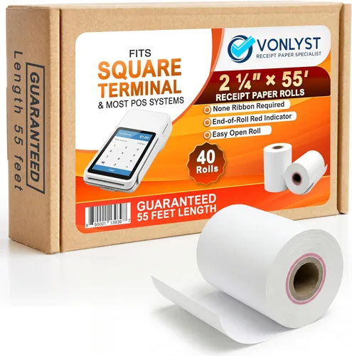 Vista 9 de Rollo de papel de recibo para máquina de tarjeta de crédito Square Terminal (10 rollos)