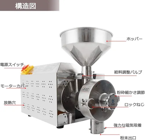 Vista 4 de CGOLDENWALL Molino de molino de grano de acero inoxidable comercial 3.3KW Molino de hierbas de Peppe Industrial Molino de hierbas de soja Especias