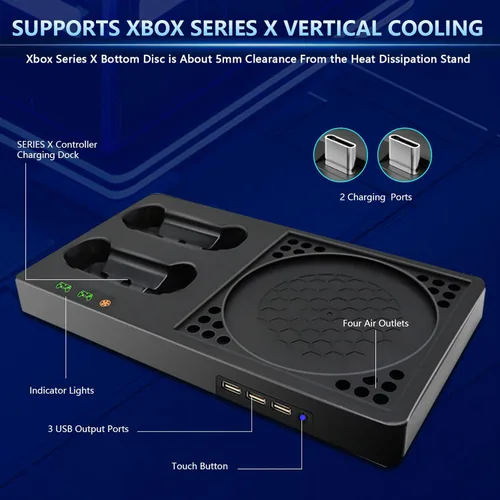 Vista 5 de JYMEGOVR Soporte de refrigeración para Xbox Series X, estación de carga y juego de batería recargable de 2 x 1400 mAh
