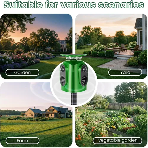 Vista 9 de 360° Solar Ultrasonic Animal Repellent Outdoor, Deer Repellent Traps with Motion Sensor, cat Repellent Outdoor -Light Green