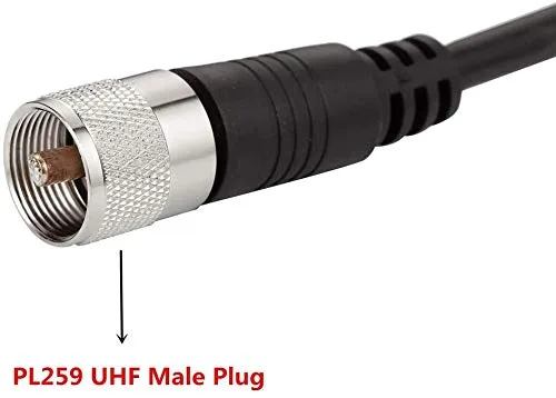 Vista 3 de Cable coaxial CB de 25 pies, cable coaxial RG8x de 25 pies, UHF PL259 macho a macho, cables de antena CB de baja pérdida, 50 ohmios para radio HAM
