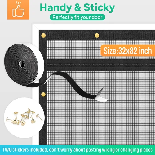 Vista 3 de Puerta mosquitera reforzada mejorada para gatos que se adapta a puertas de 30 x 80 pulgadas, puerta mosquitera resistente a prueba de mascotas