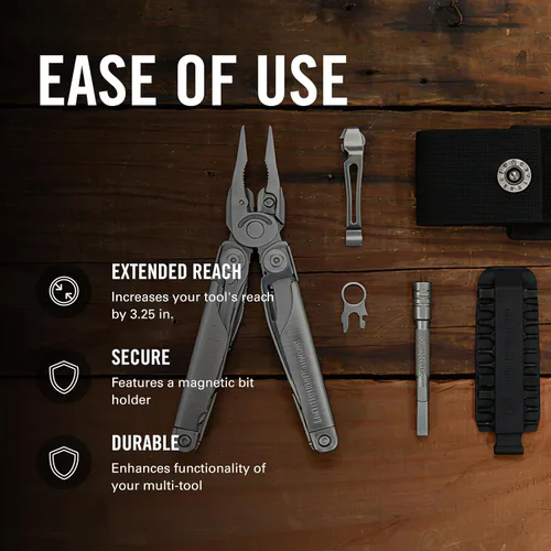 Vista 4 de LEATHERMAN, accesorio adicional para herramientas múltiples, extensor de desarmador de brocas, plateado