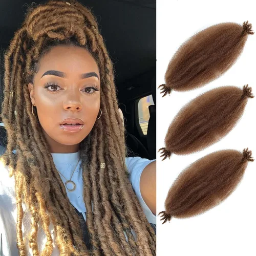 Vista 38 de Cabello Afro Twist de 30 Pulgadas 2 Paquetes, Cabello Afro Twist Elástico Pre Esponjado Cabello Spring Twist Pre Estirado Cabello para Envolver