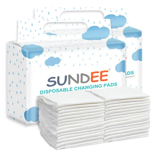 Vista 8 de Cambiador desechable para bebé, paquete de 25 almohadillas suaves de tela no tejida transpirable impermeable, protector de colchón portátil a prueba
