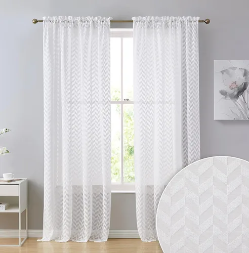 Vista 8 de HLC.ME Paneles de cortinas gruesas semitraslúcidas con dobladillo para barra, para ventana de dormitorio y sala de estar, juego de 2