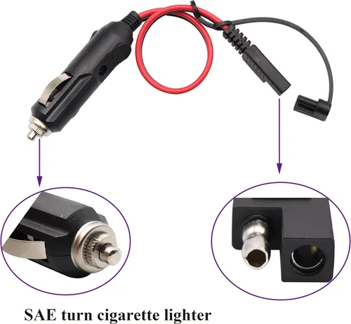 Vista 3 de Cable de cargador para encendedor de cigarrillos SAE, 16 AWG 12 V, enchufe macho a SAE de 2 pines, conector de desconexión rápida, adaptador