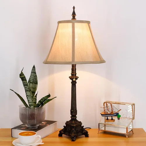 Farmhouse Table Lamp Antique Resin Base Traditional Rustic Mid-Century Desk Lamp 25.5 Inch Tall for Living Room Office Bedroom